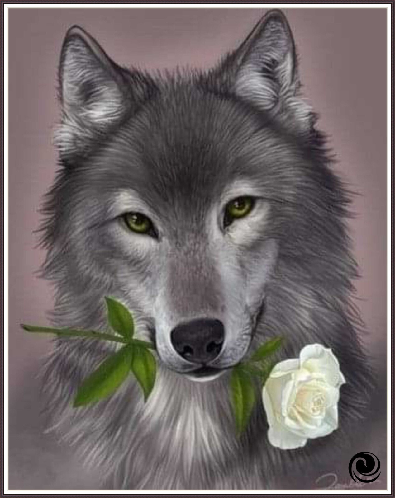 Wolf with Flower  1411 Chart Counted Cross Stitch Pattern Needlework
