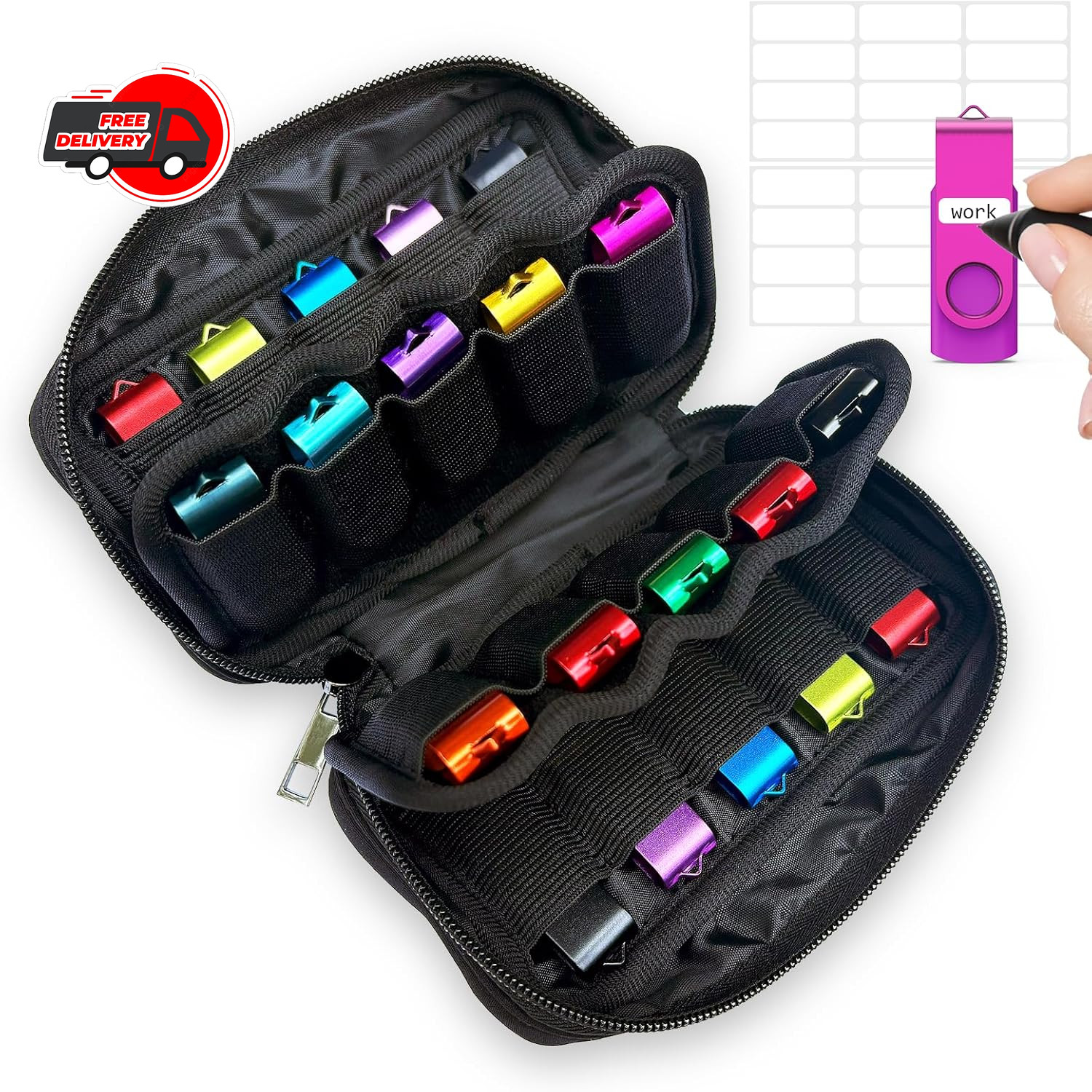 USB Flash Drive Storage Case 20 Slots Electronic Organizer Black Carrying Case