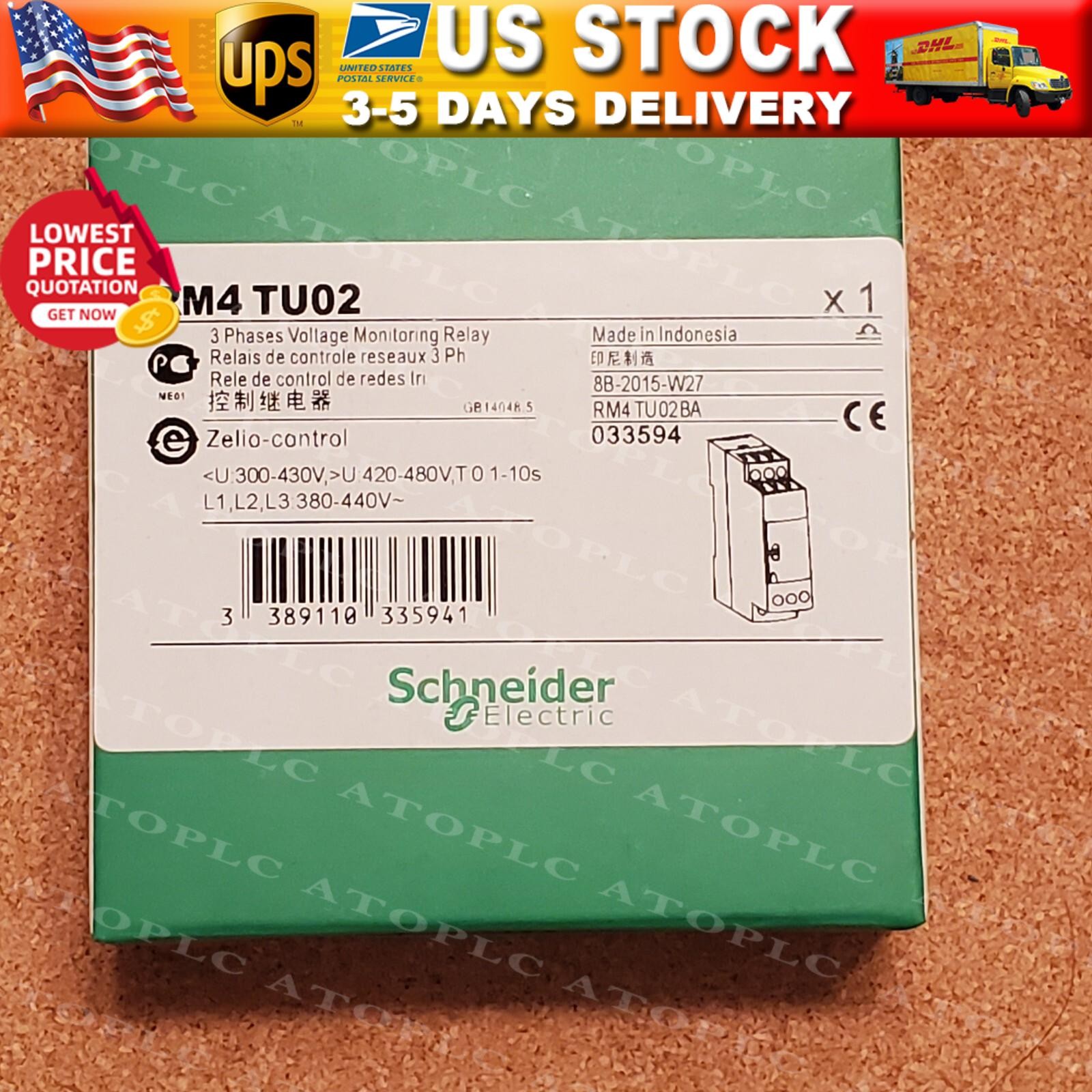 Schneider Electric 033594 RM4TU02 3-phase Voltage Monitoring RelayUS Free TAX