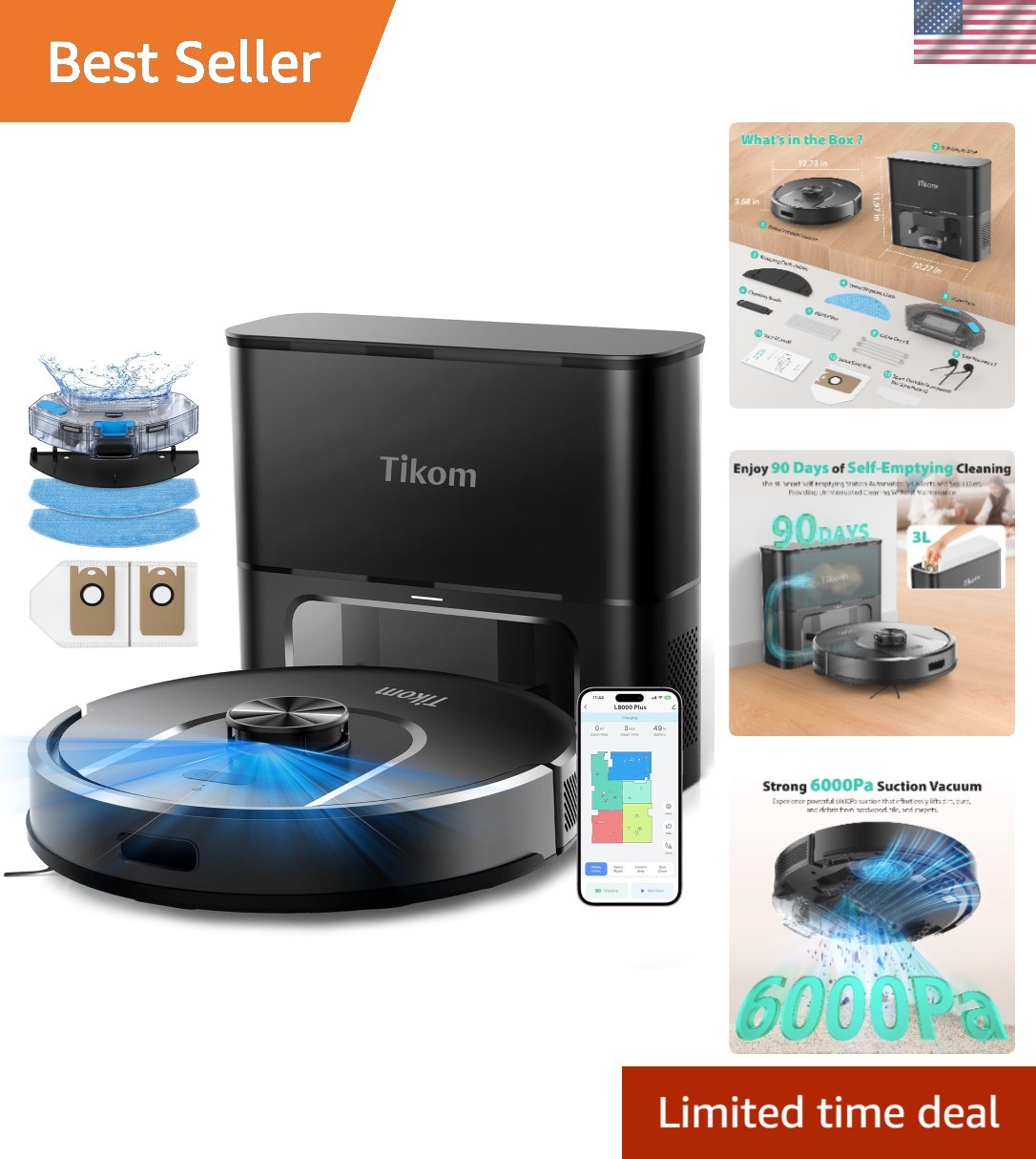6000Pa Self-Emptying Robot Vacuum & Mop with LiDAR Navigation - Ideal for Pets