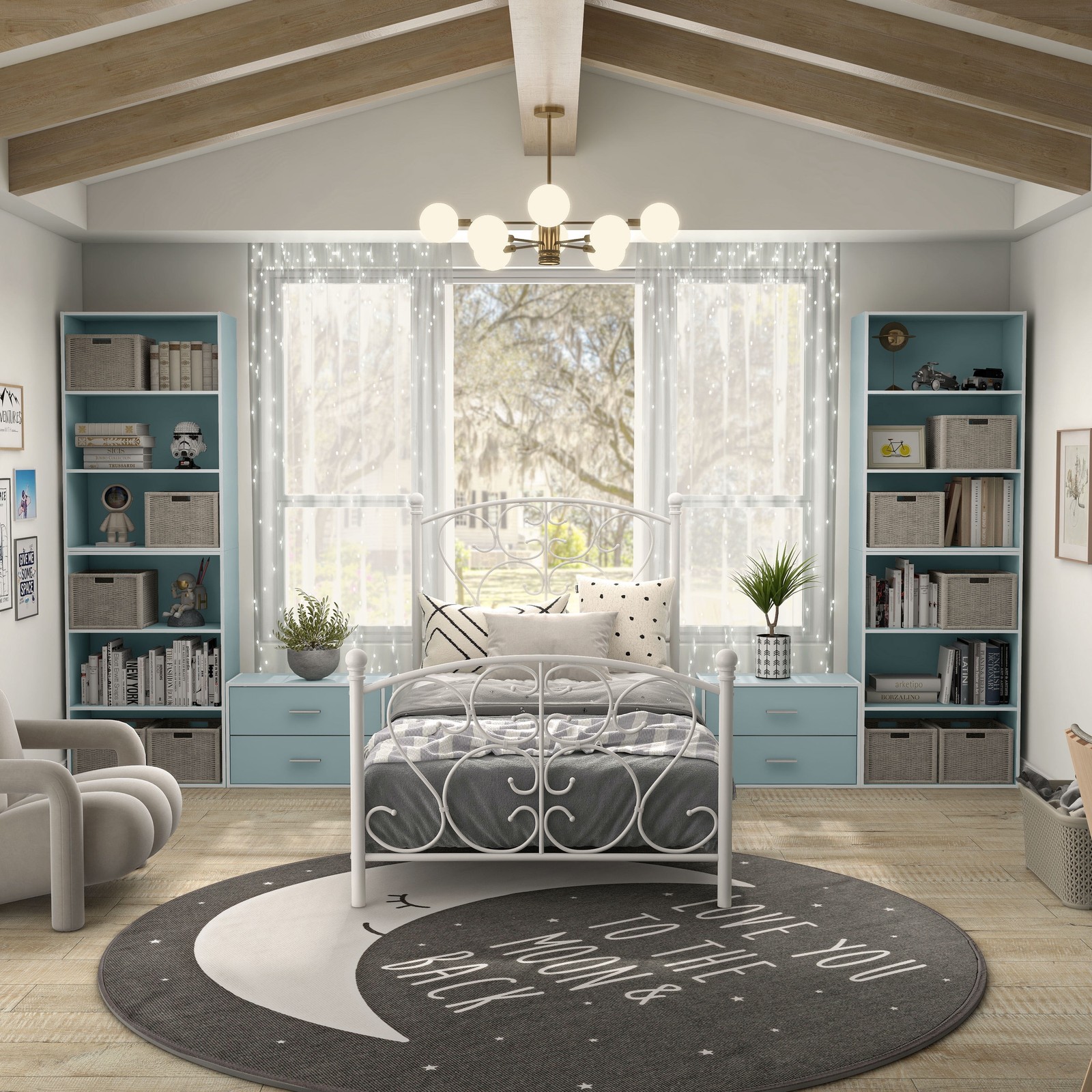 3 Tier Stackable Wood Bookcase Brooks Light Blue W/ Sturdy & Versatile