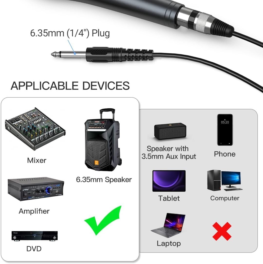 Dynamic Unidirectional Microphone for Karaoke & Speeches - 6.35mm Jack