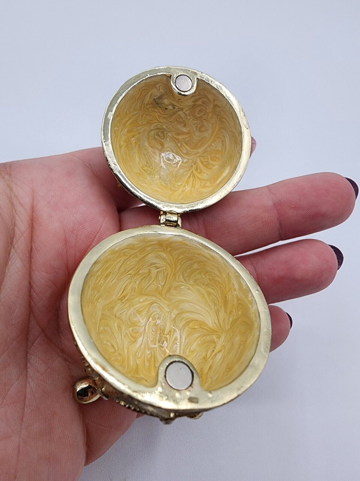 Small Metal Egg trinket box 2 1/4” Enamel Footed