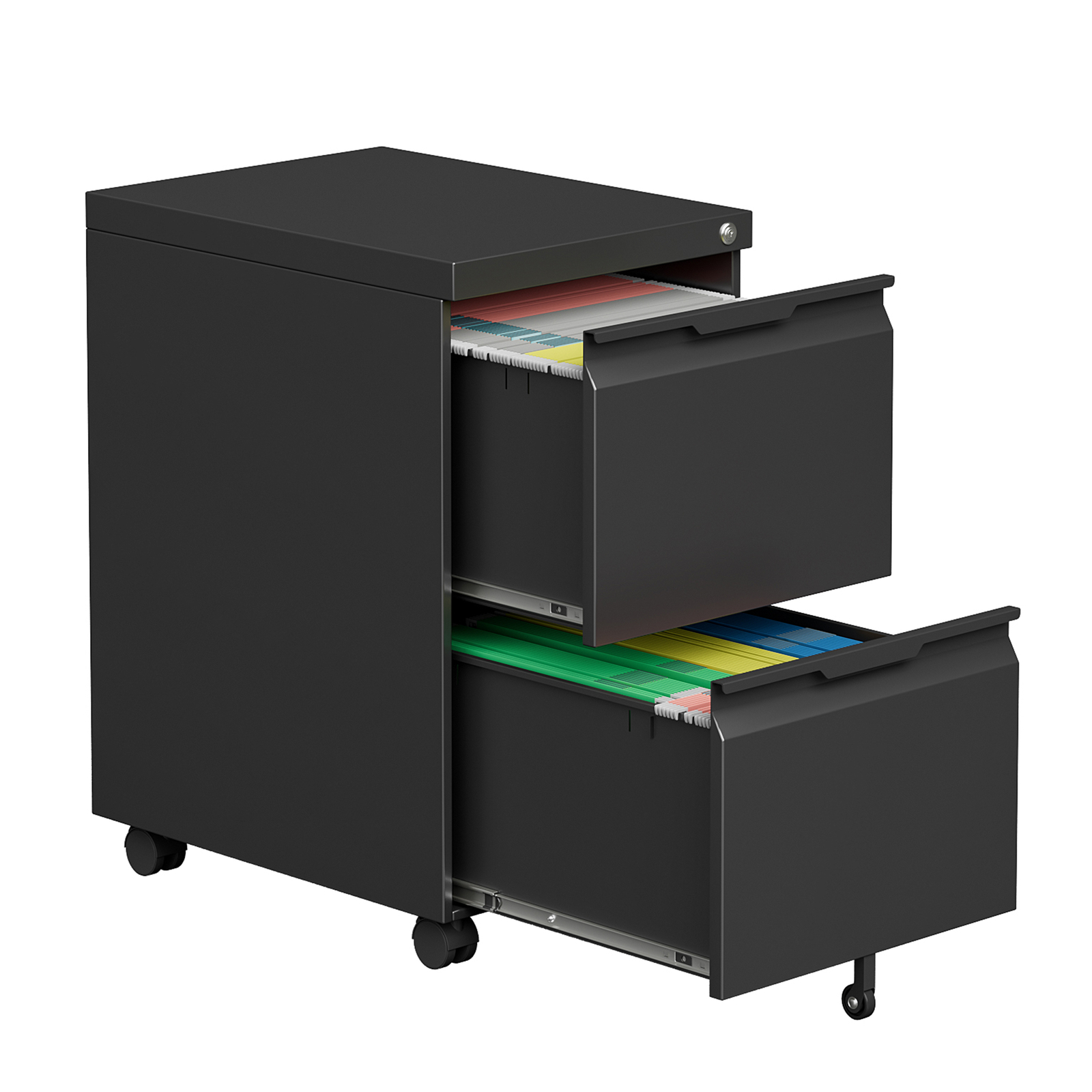 Metal 2 Drawers Filing Storage Cabinet with Lock Wheels Rolling Cabinets File