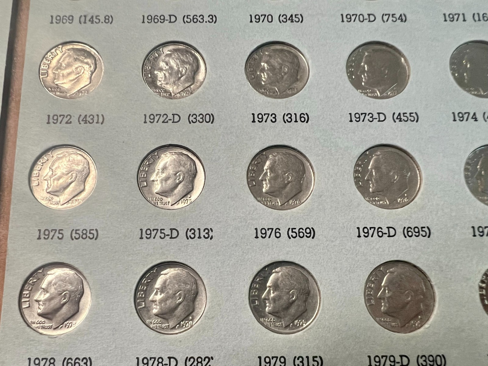 Roosevelt Dimes Set 1946-2004: 48 Silver Coins Total plus 79 Clads, Some Toned