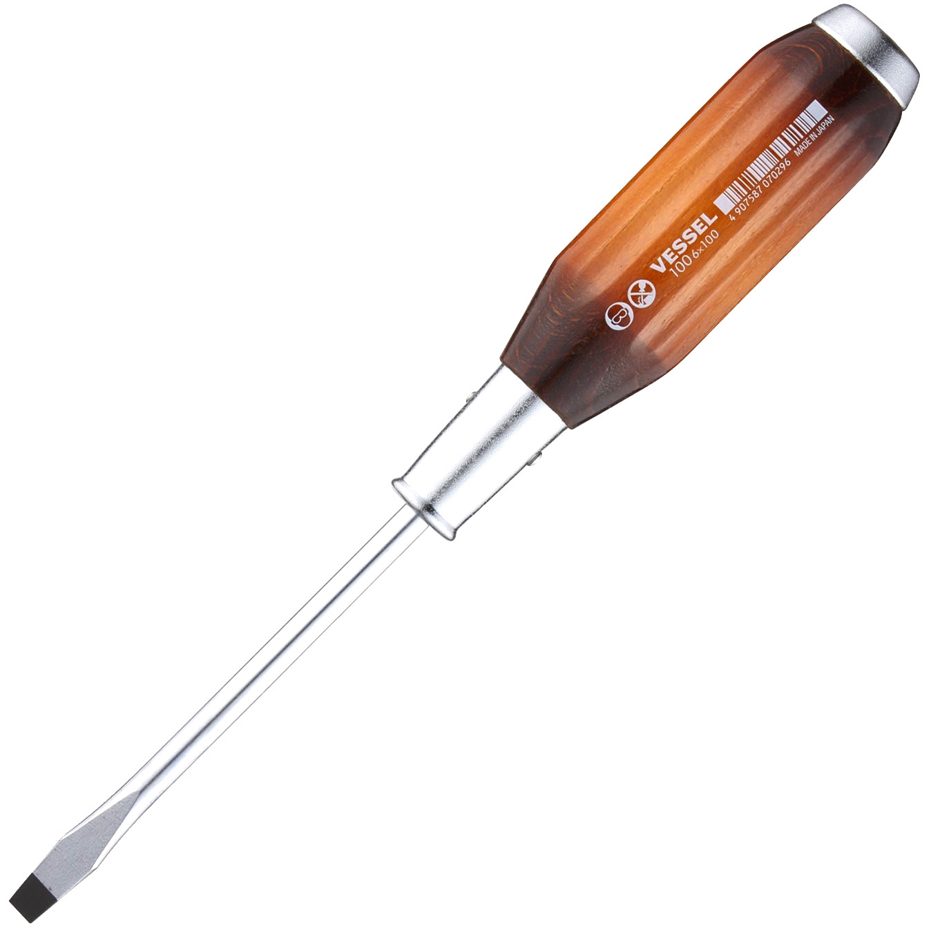 Vessel 100S6100 - Wooden-Grip Tang-Thru Screwdriver 6x100 - Magnetic US Shipper