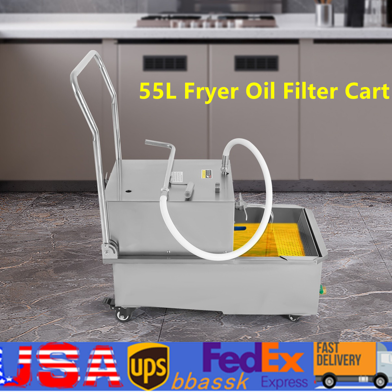 55L Commercial Fryer Oil Filter Cart Restaurant Oil Separator Filtration Truck