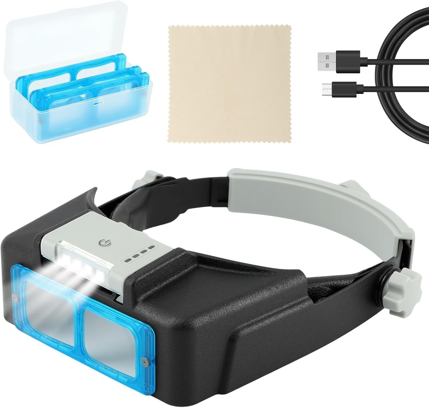 Headband Magnifier with Light,Rechargeable Magnifying Glasses for Close Work NEW