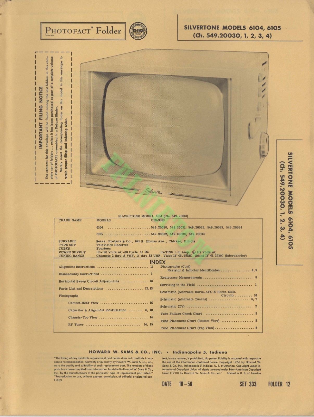 PhotoFact - Set 333 - Folder 12 - Silvertone Models 6104, 6105 - 16 Pages