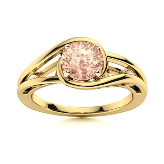 Solitaire 5MM Round Morganite Split Shank Ring 925 Sterling Silver Gold Plated