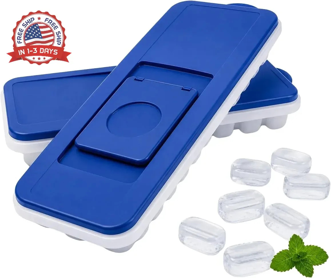 2 Pack Ice Cube Trays with Lids Heavy-Duty BPA-Free Easy Release for Freezer Dri
