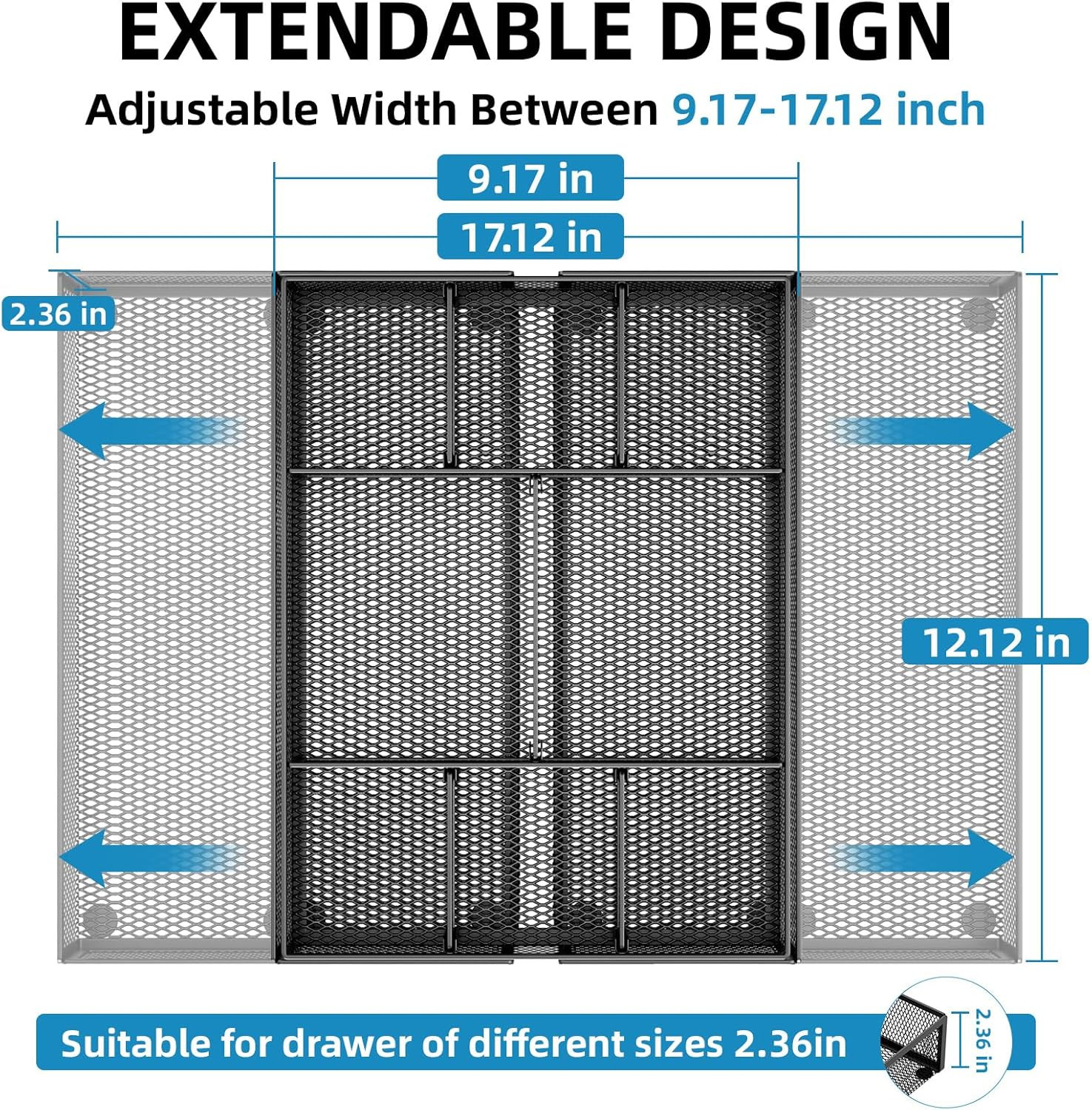 Expandable Drawer Organizer Tray Adjustable Desk Storage Divider Black Mesh
