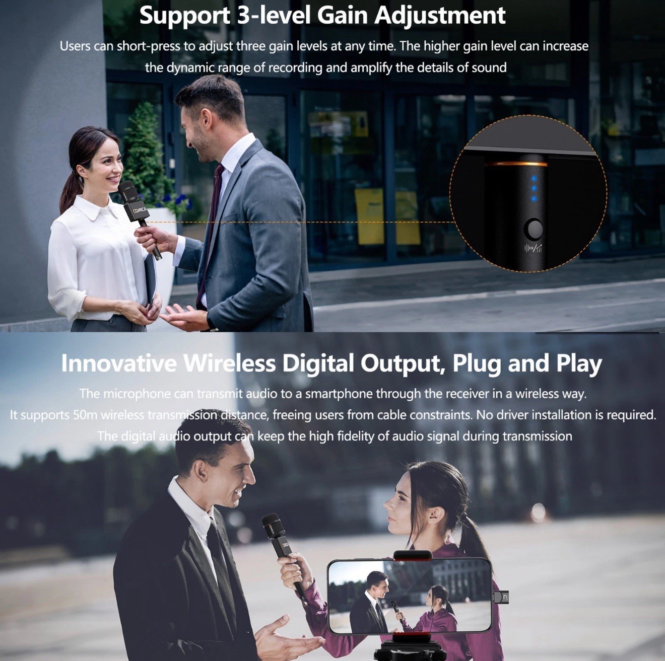 COMICA Revo S Wireless Reporter Microphone Compatible with Windows Mac OS