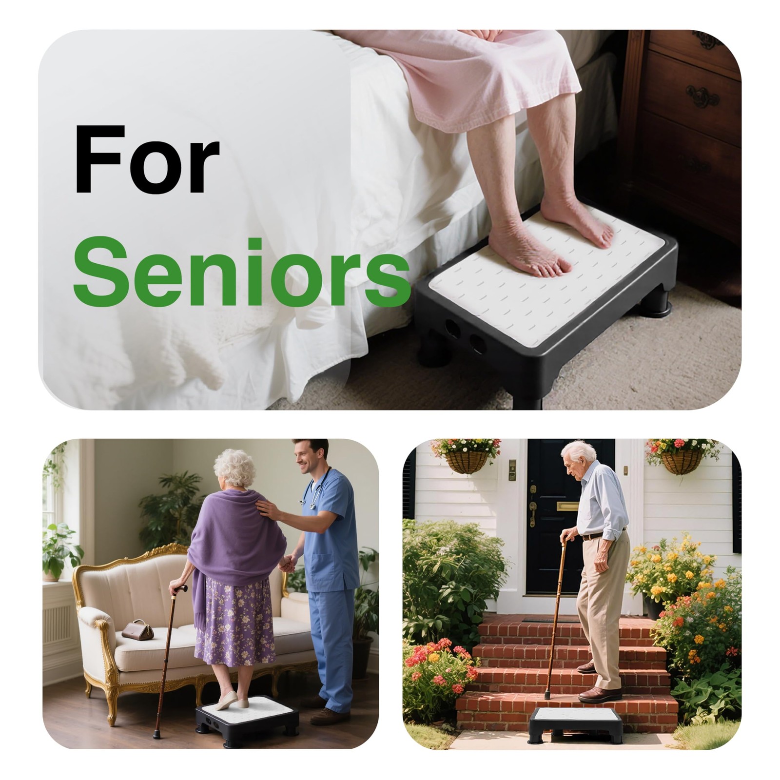 Adjustable Step Stool for Bed, Bathtub, Car and Kitchen, 4-Level Height 3.4"-...