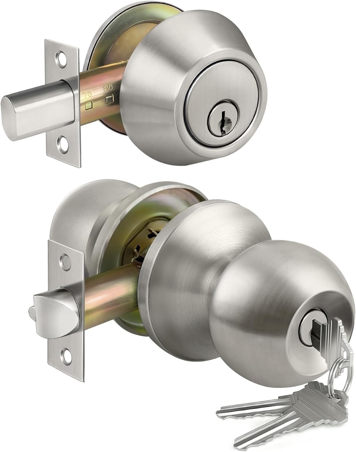 Keyed Alike Satin Nickel Door Knob & Deadbolt Combo - Secure Contemporary Home
