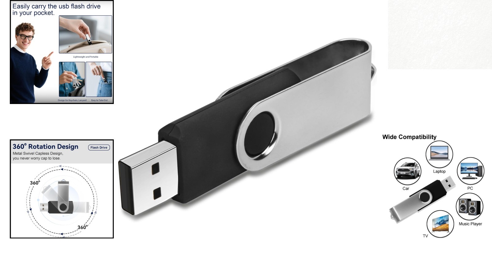 Swivel Keychain 16GB USB Flash Drive - Shockproof Portable Data Storage