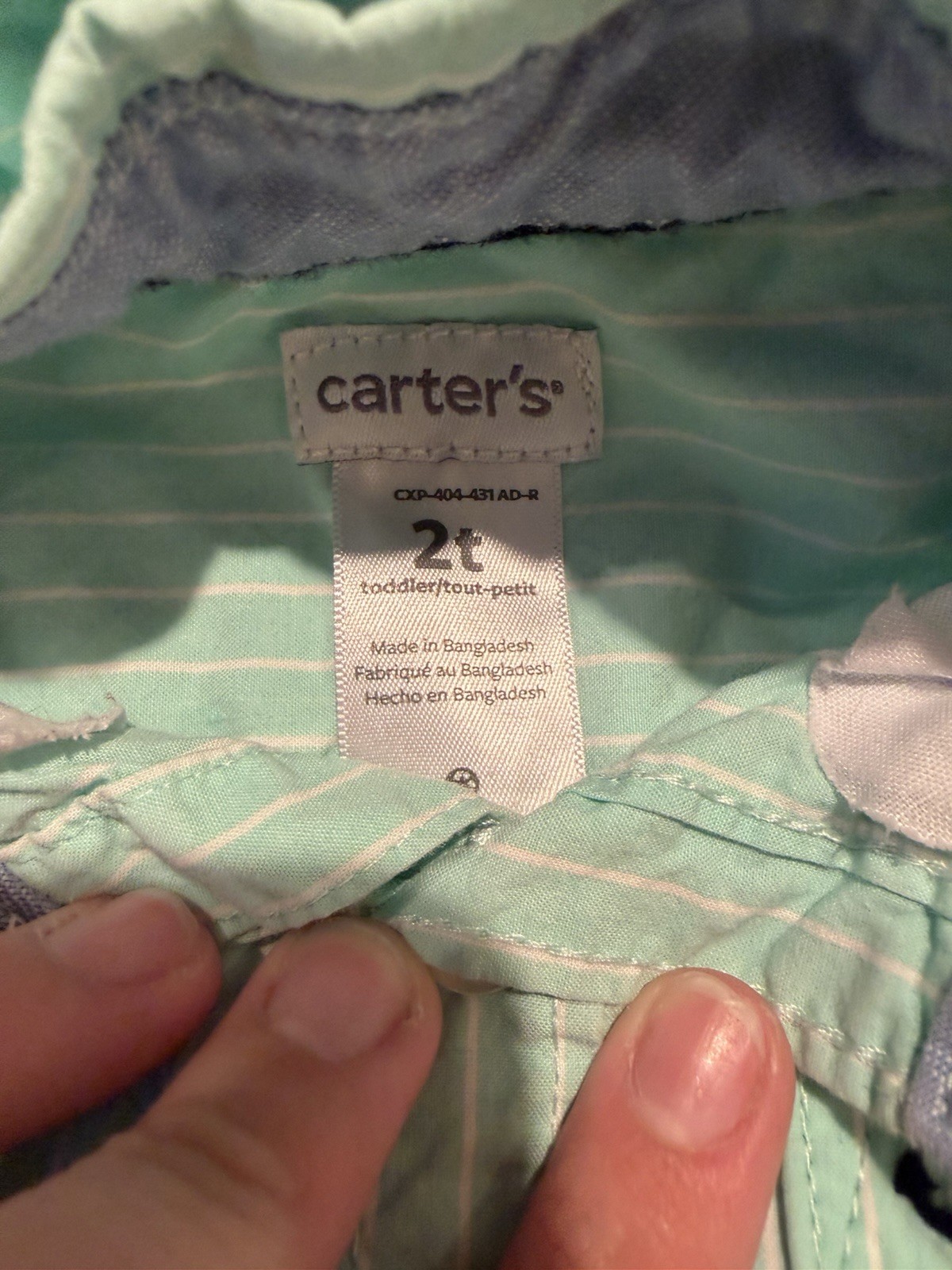 Carters 2T Toddler Green White Stripes Button Up Shirt With Anchor Embroidered