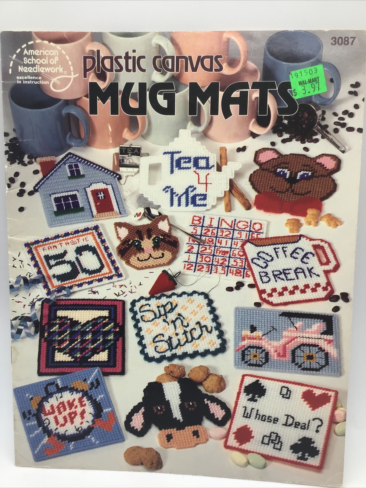 Vintage(1991)American School Of Needlework Mug Mats in Plastic Canvas Book #3087