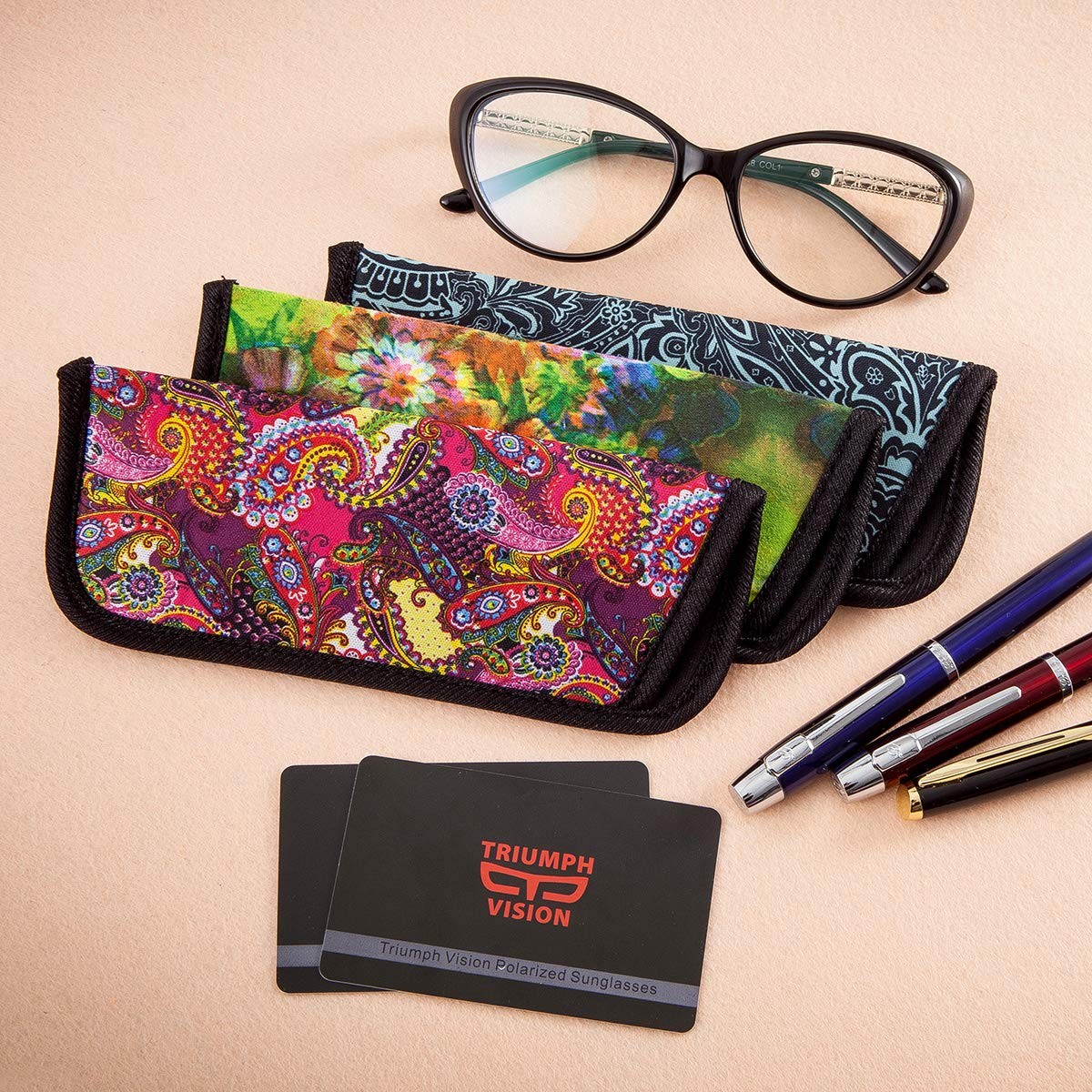 TRIUMPH VISION 3 Pack Reading Glasses Pouch - Soft Eyeglasses Small, Flower