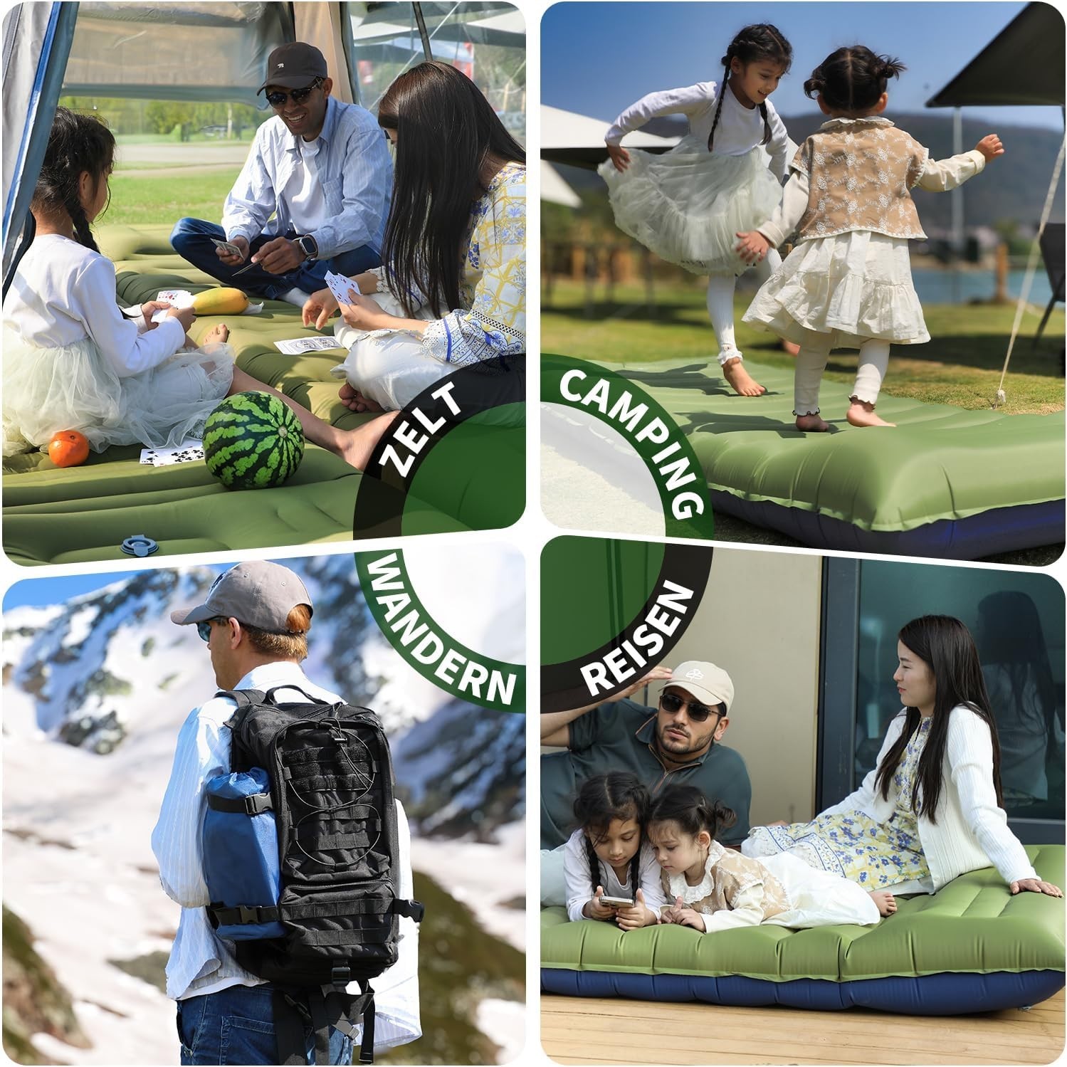 Ultralight 5 Inch Camping Sleeping Pad with Built-In Pillow & Pump Green