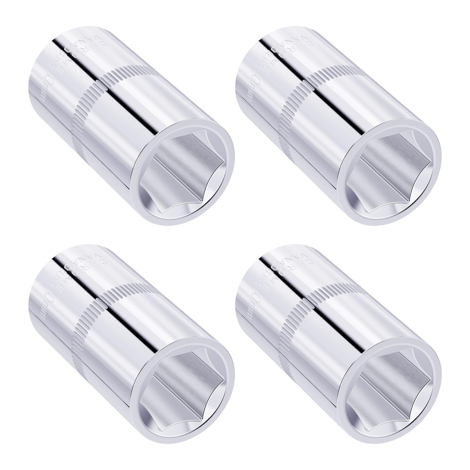 4PCS 10mm Shallow Socket, 1/4 Inch Drive, 6-Point, Metric, Heat Treated CR-V ...