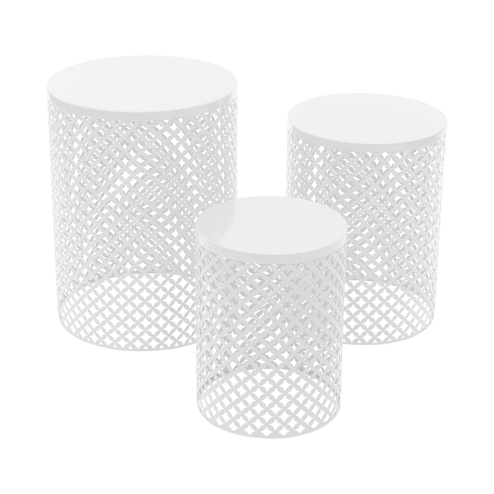 3pcs Outdoor Side Table Metal Frame Accent Table Modern Cylindrical End Table