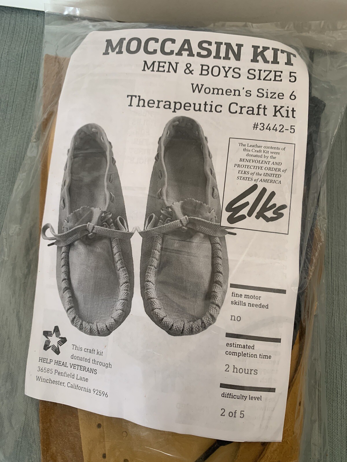 Moccasin Craft Kit Sz Woman 6/Boys 5 ELKS Tan Brown Leather DIY 3442-5 New