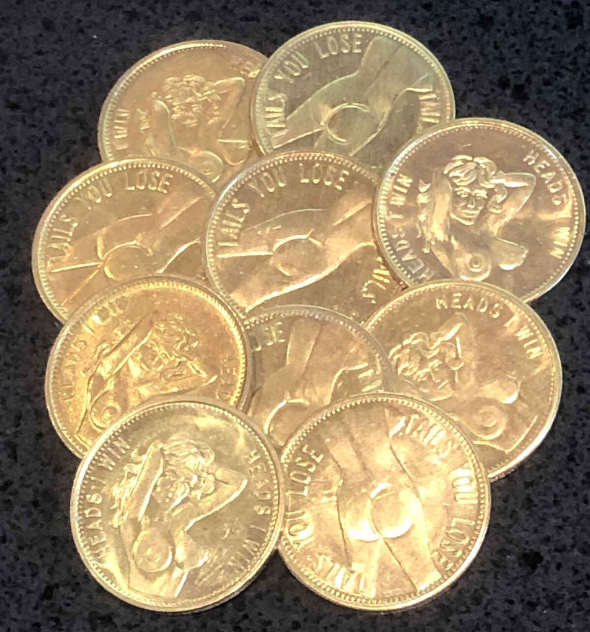 "Heads I Win - Tails You Lose". Adult Nude Coin. Novelty Coin - Lot of Ten (10)
