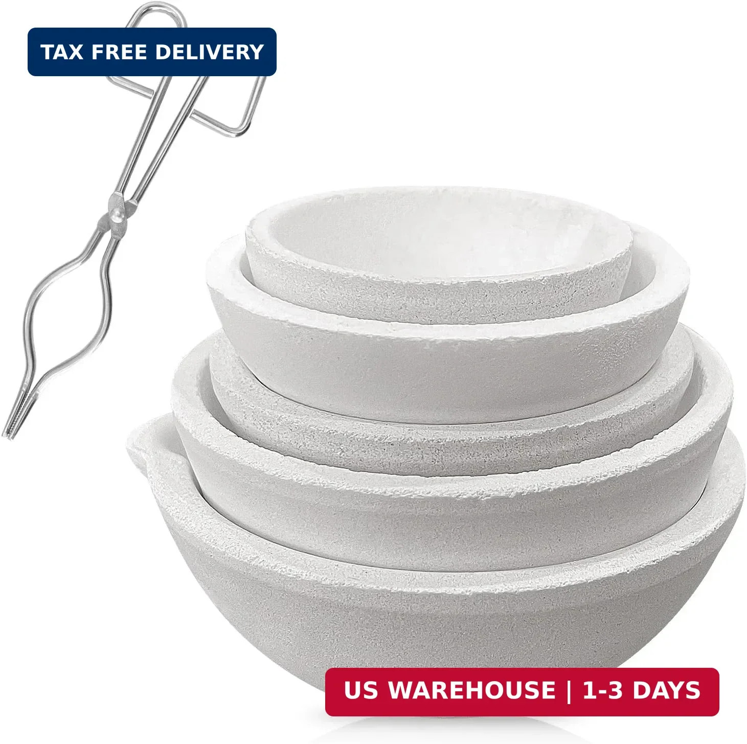 6 Pack Ceramic Crucible Bowl with 7.87" Crucible Tong, 1000g/500g/250g/150g/100g