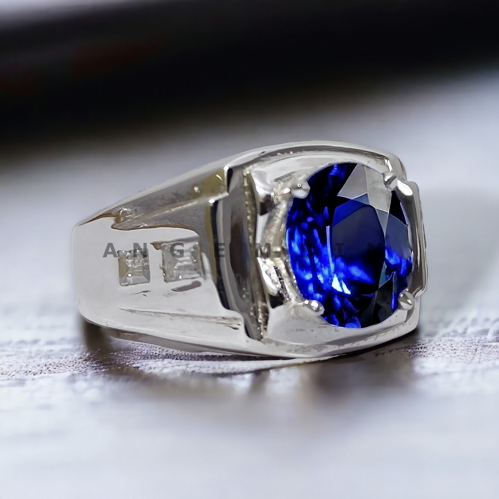 Natural Blue Sapphire Gemstone With 925 Sterling Silver Ring For Men's #AL423