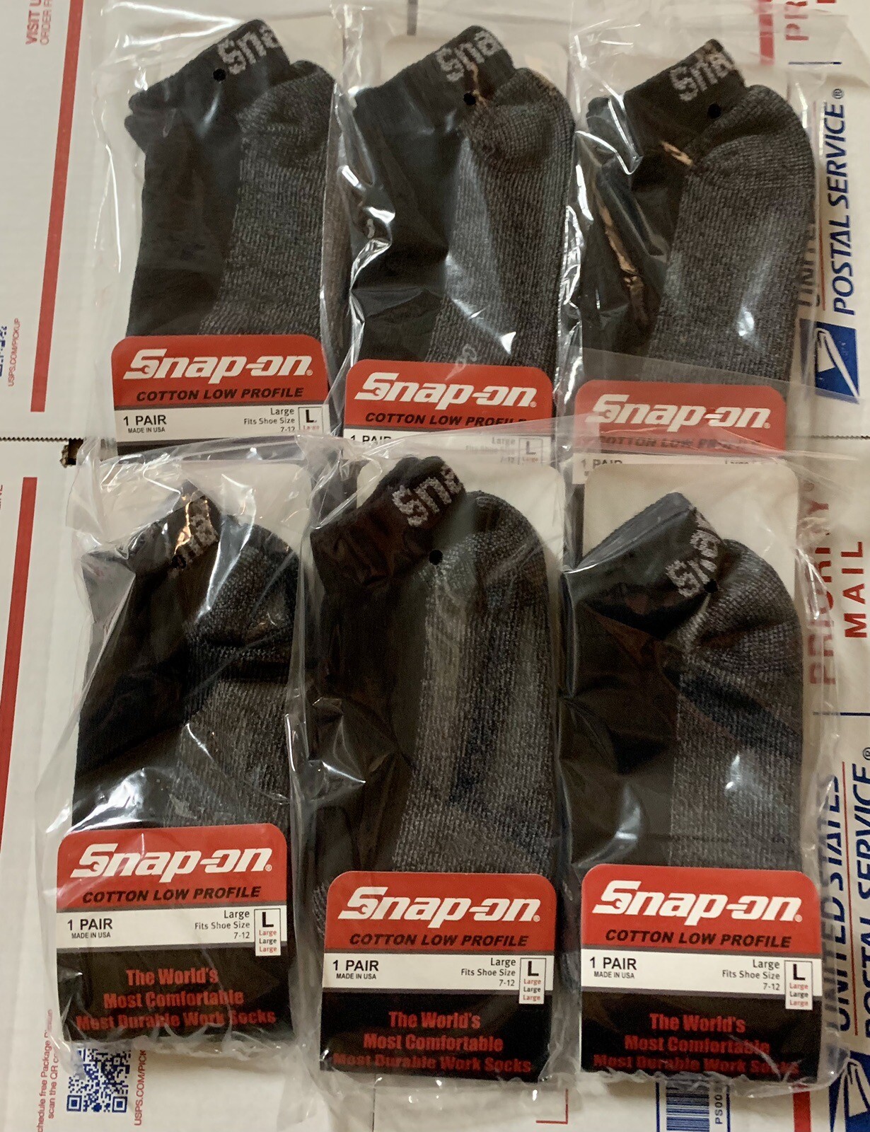 6 Pairs Men's Black Snap On Tools LOW PROFILE Socks Large FREE Shipping