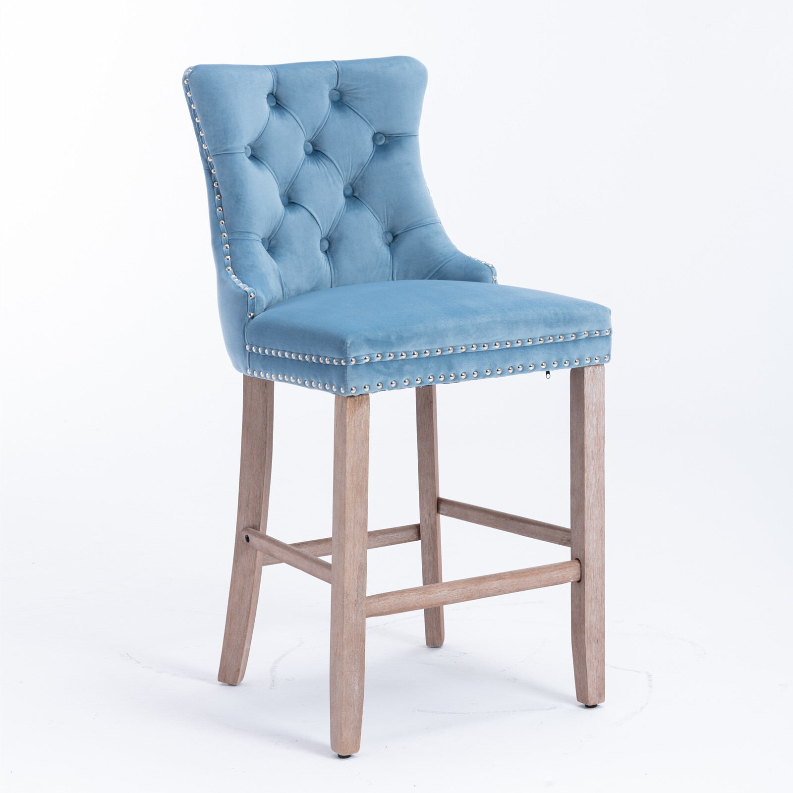 2 Set Velvet Barstools Kitchen Counter Pub Bar Stools Chairs Button Tufted Blue