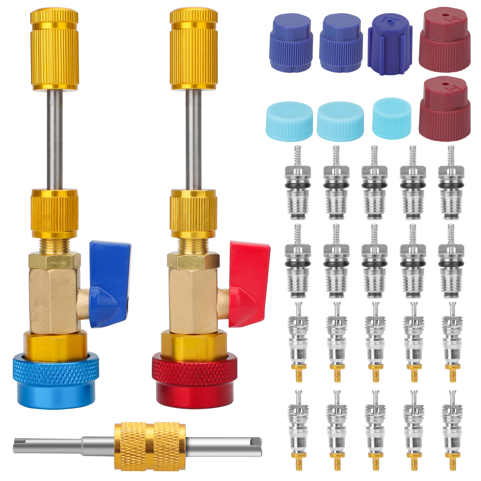 31Pcs R134A A/C Car Air Conditioning Valve Core Remover Tool High Low Pressure