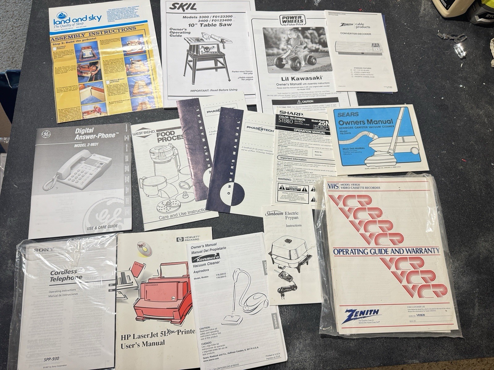 VINTAGE INSTRUCTION OWNERS MANUALS ZENITH VCR SONY PHONES POWER WHEELS SKIL ETC