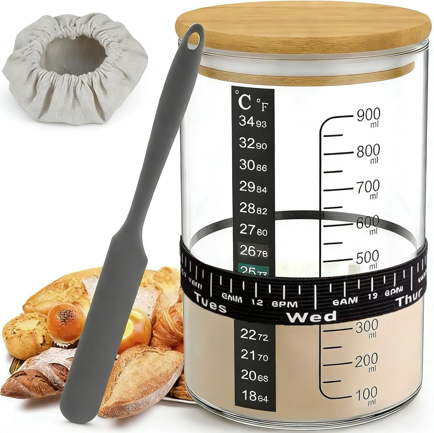 Pro Sourdough Bread Starter Kit - 34 Oz Sourdough Jar with 5 Unique Features for