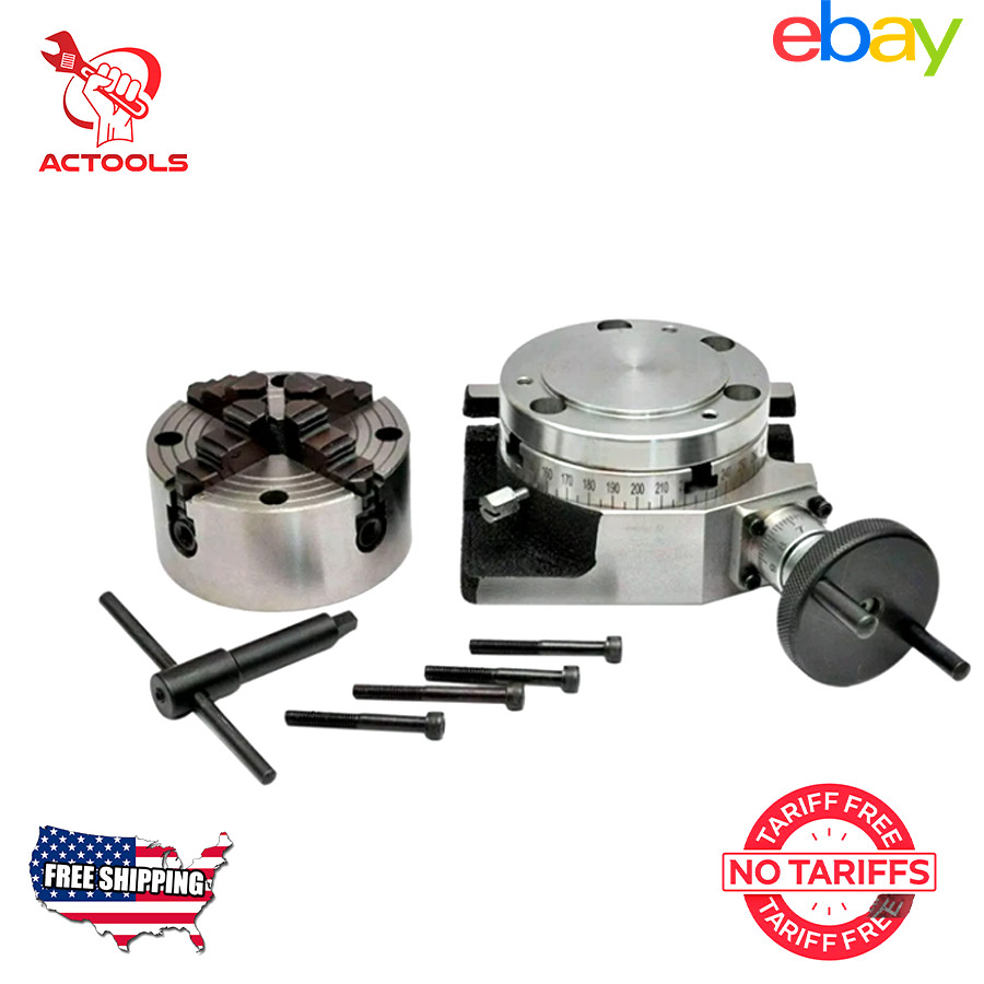 New 4" (100mm) HV Rotary Table With 100 mm 4 Jaw Independent Chuck ACTOOLS USA