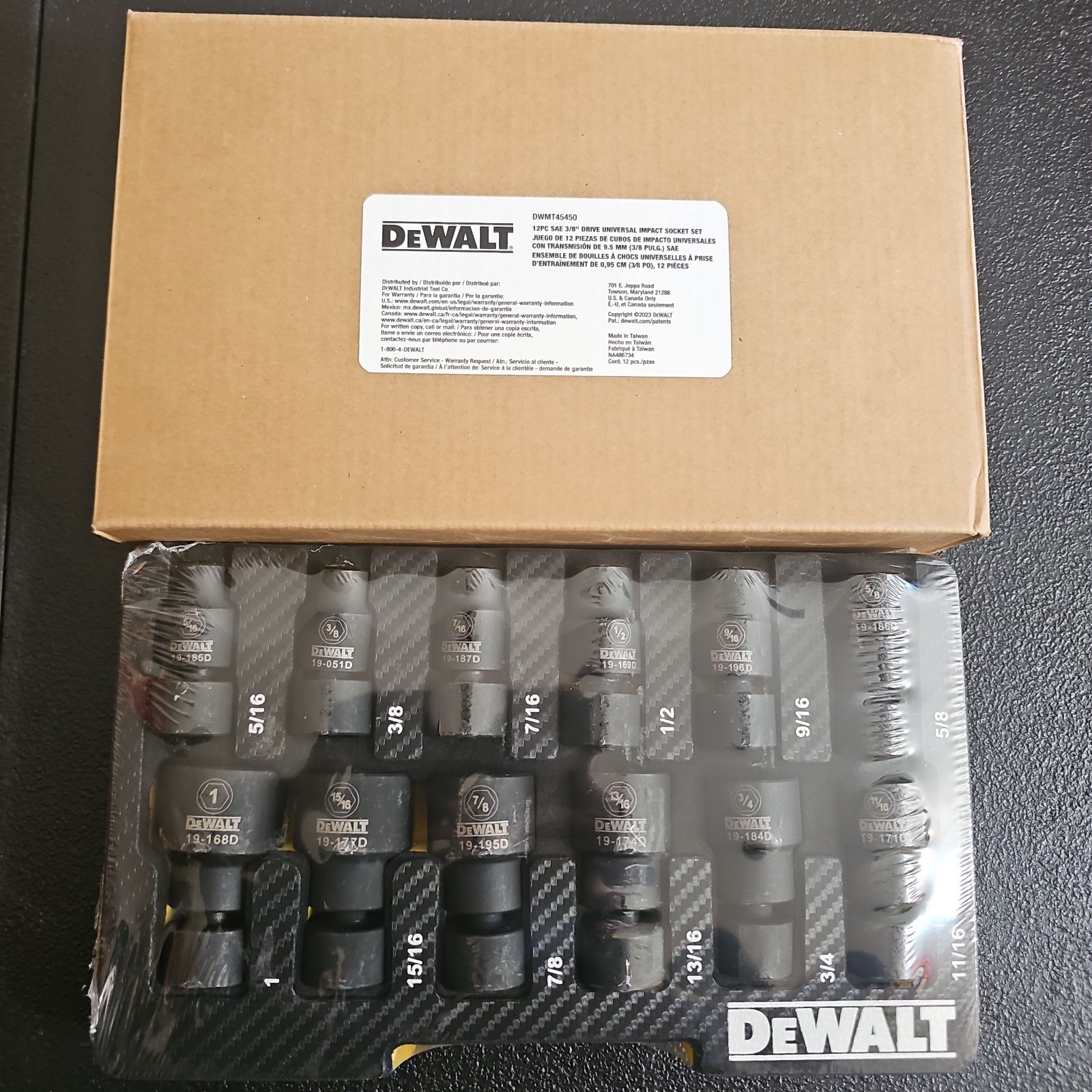 DeWalt Drive Universal 12 Piece 3/8” Impact Socket Set DWMT45450 NEW