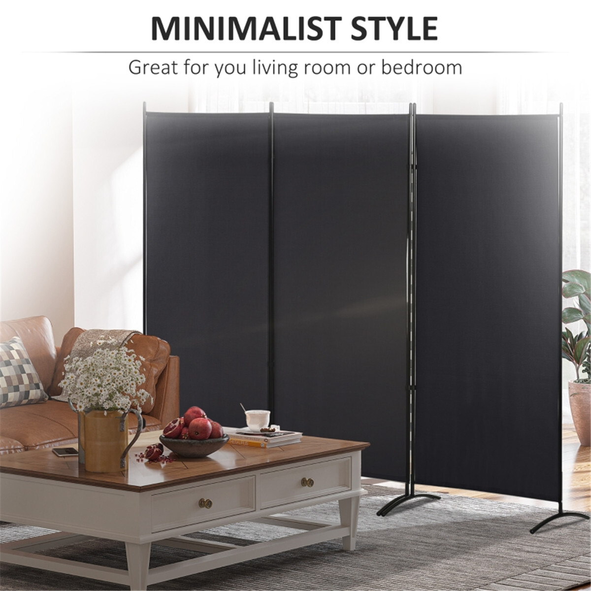 Privacy Screen Connected with Dual Directional Hinges Black
