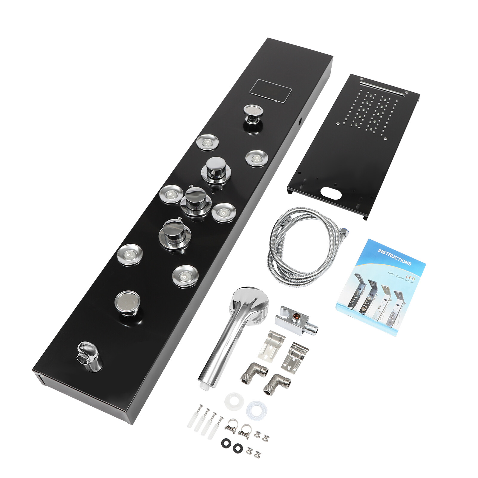 Hydroelectricity Display Rain Massage Full Body Shower System with Jets Black