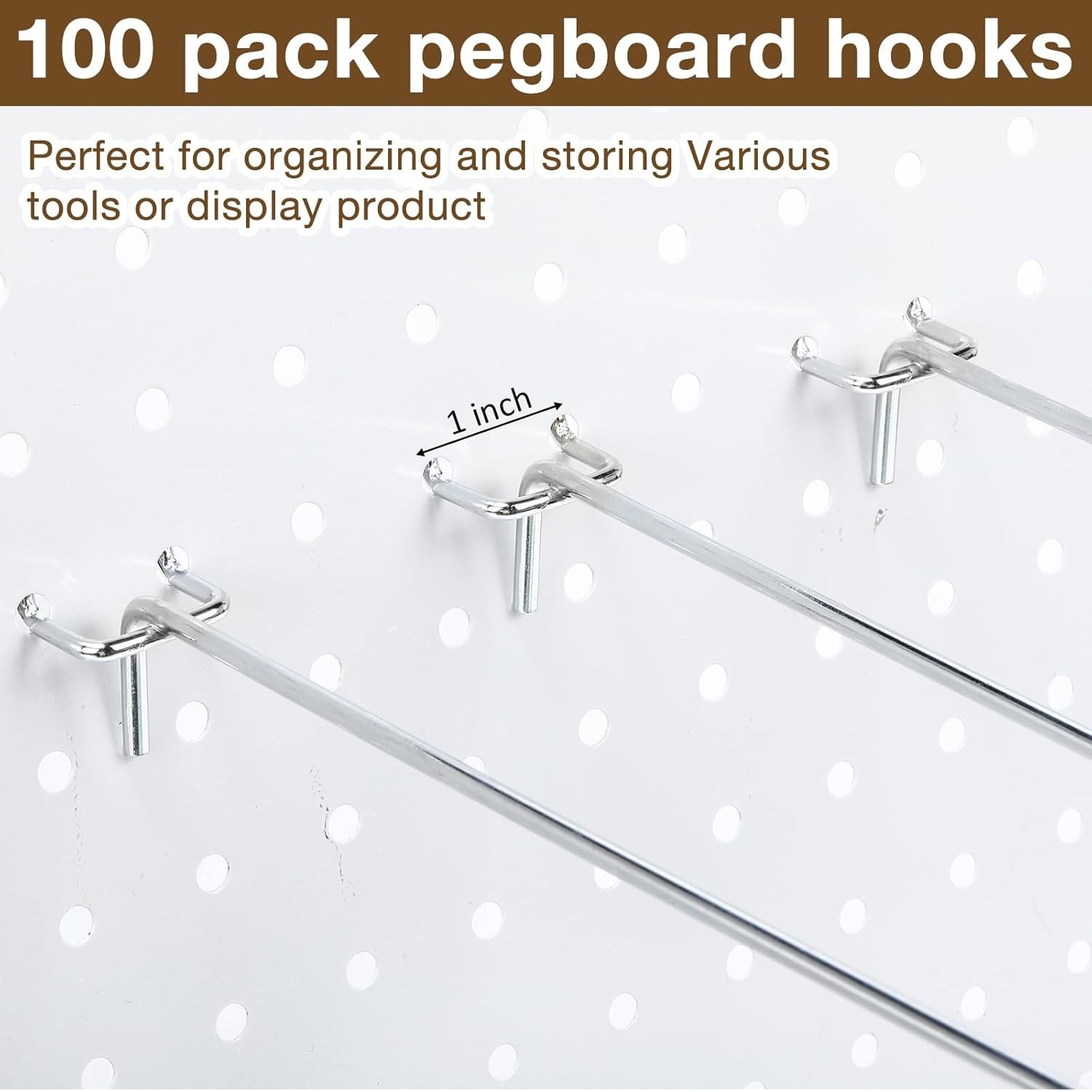 Rust Resistant Peg Board Shelving Hooks - 100 Pcs Bulk Pack