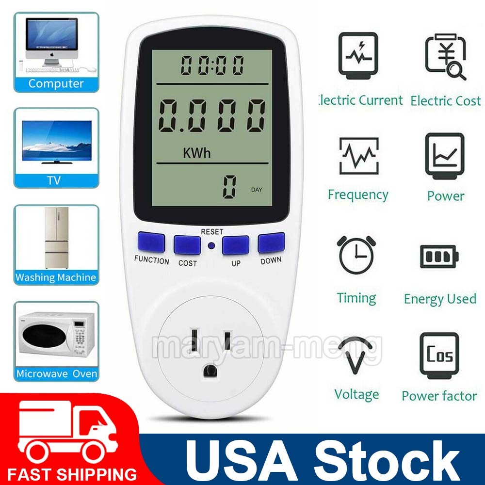 US Plug-in Electricity Power Usage Consumption Meter Energy Monitor LCD Digital