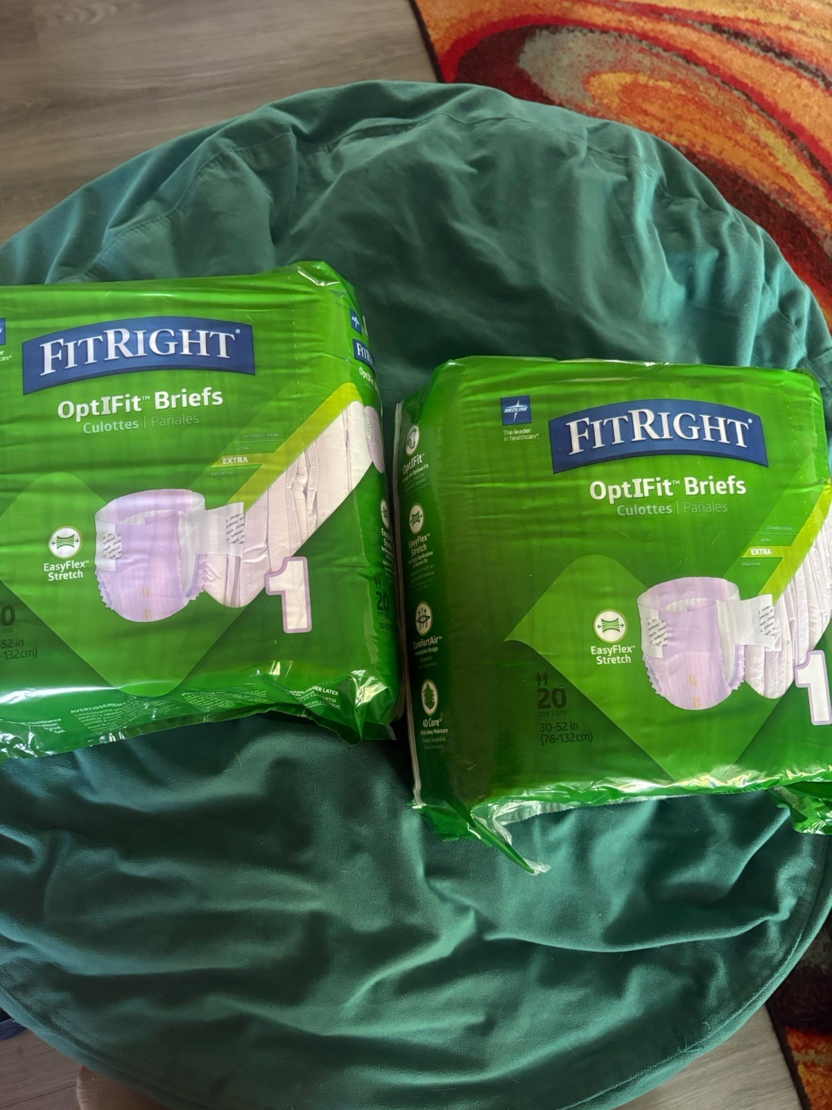 40 Count FitRight OptIFit Unisex Incontinence Briefs  Fits 30”-52” Waist