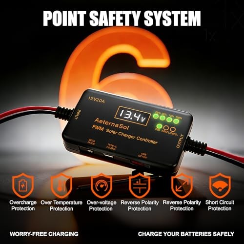Solar Charge Controller 12V 20A - Solar Panel Charge Controller with 20A PWM