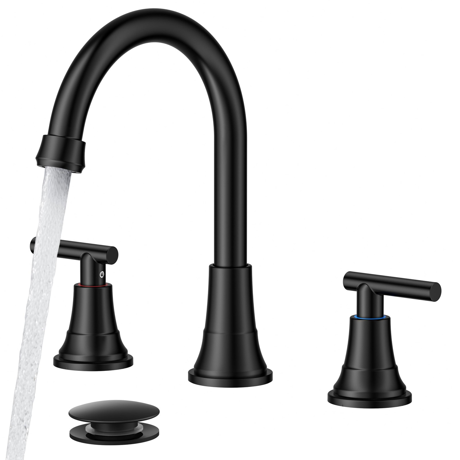 Black Bathroom Faucet 3 Hole Vanity, 2 Handle 360° Swivel Matte Black 8 Inch ...