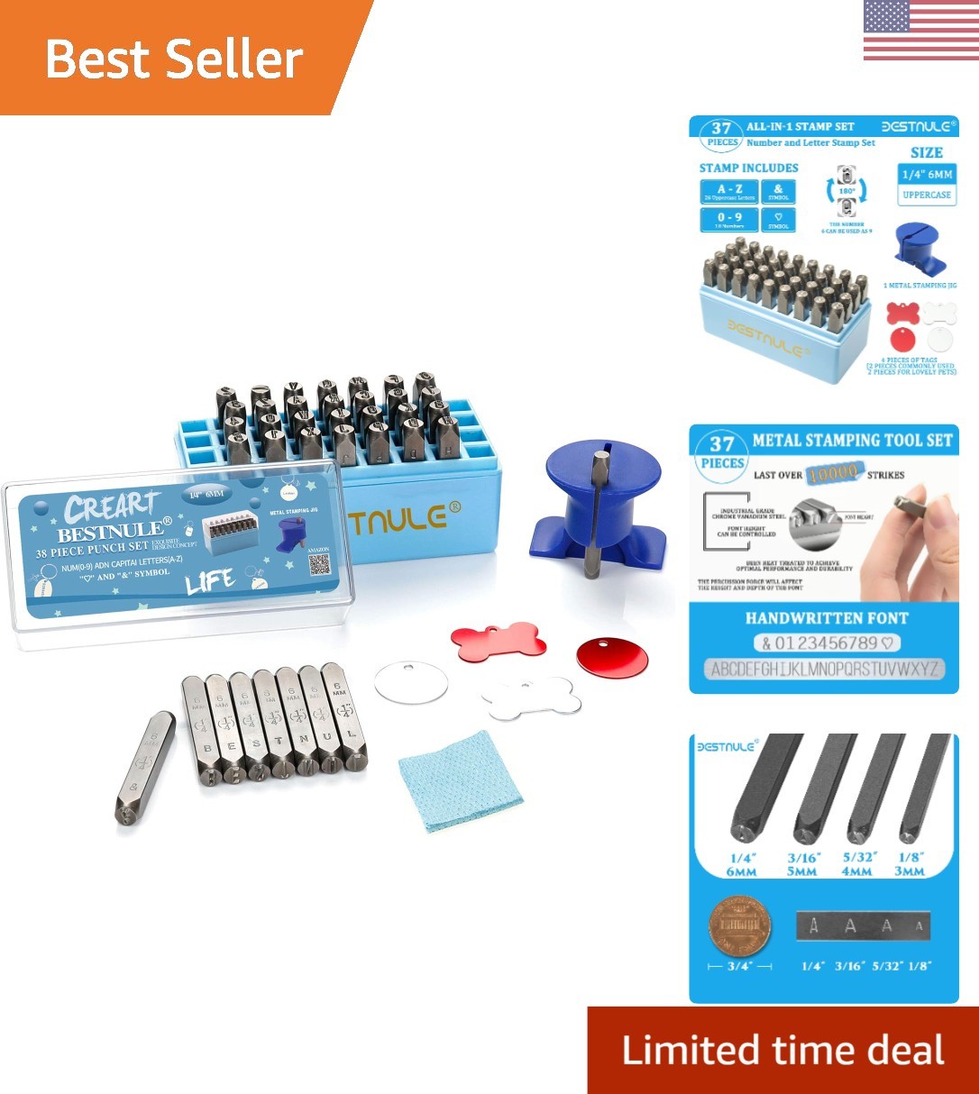 Complete Metal Stamp Set with 4 Tags: A-Z Letters, Numbers & Stamping Jig