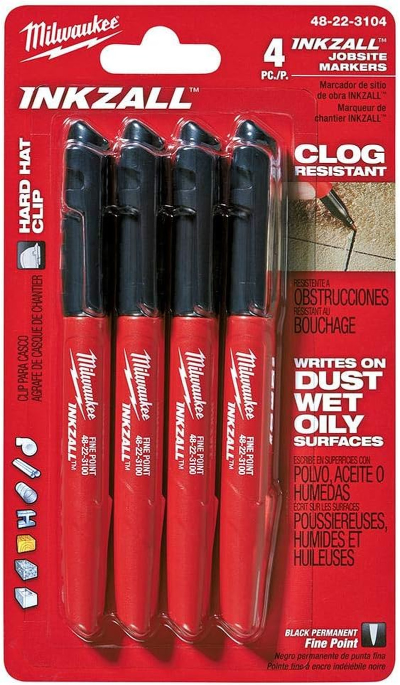 Milwaukee Inkzall Fine Point Marker, Black, 4-Pack, Model 48-22-3104