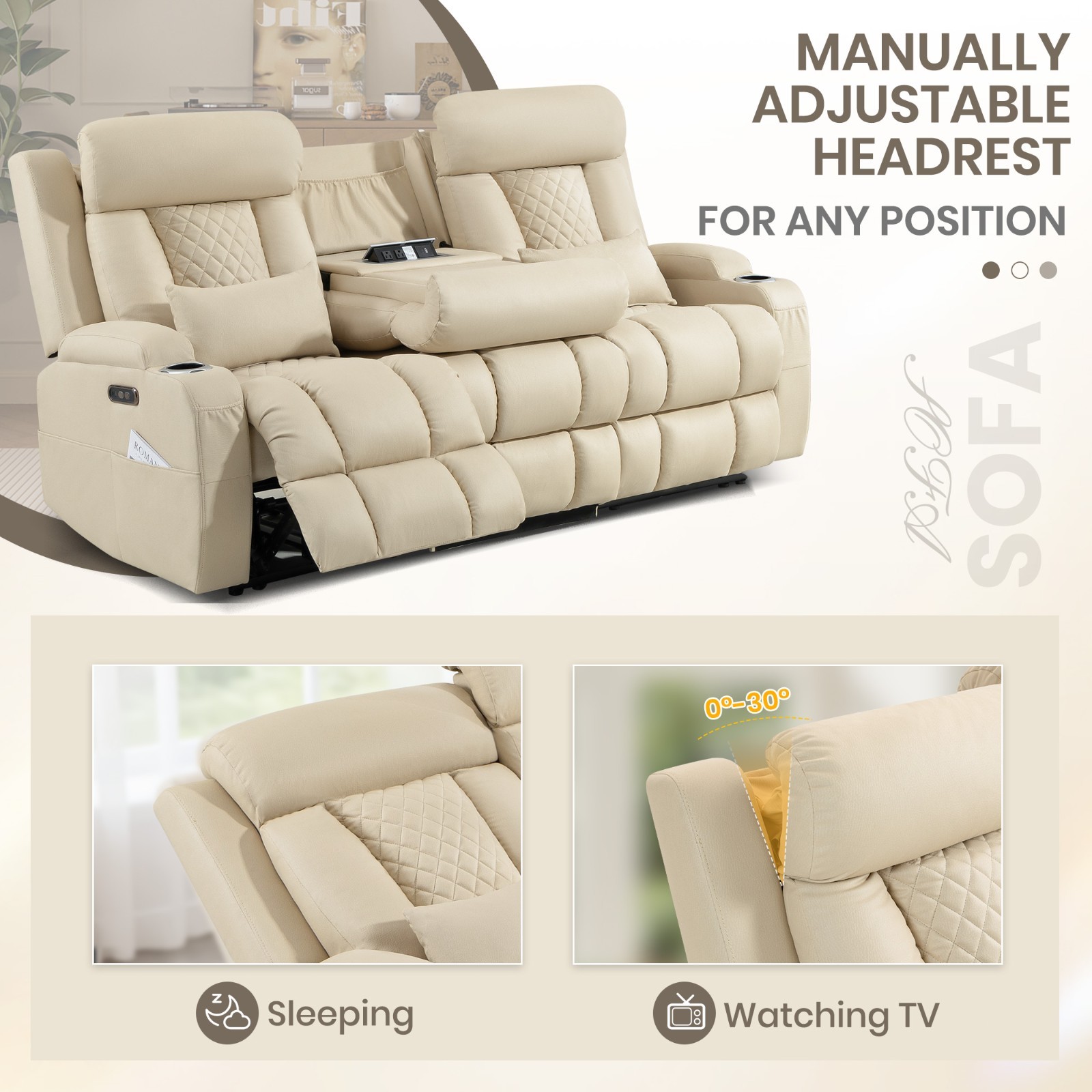 Power Loveseat Recliner Sofa, Wall Hugger Couch with Adjustable Headrest, Type-C