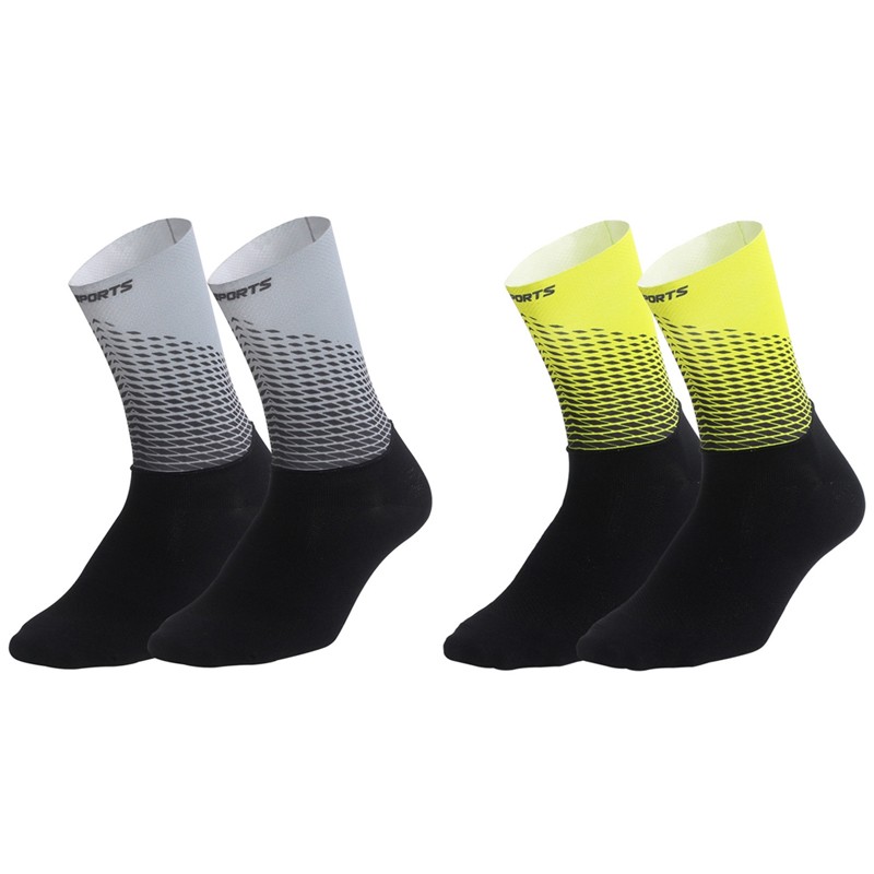 2Pairs Cycling Socks Riding Bicycle Bike Sports Ankle Socks XC MTB Yellow Grey