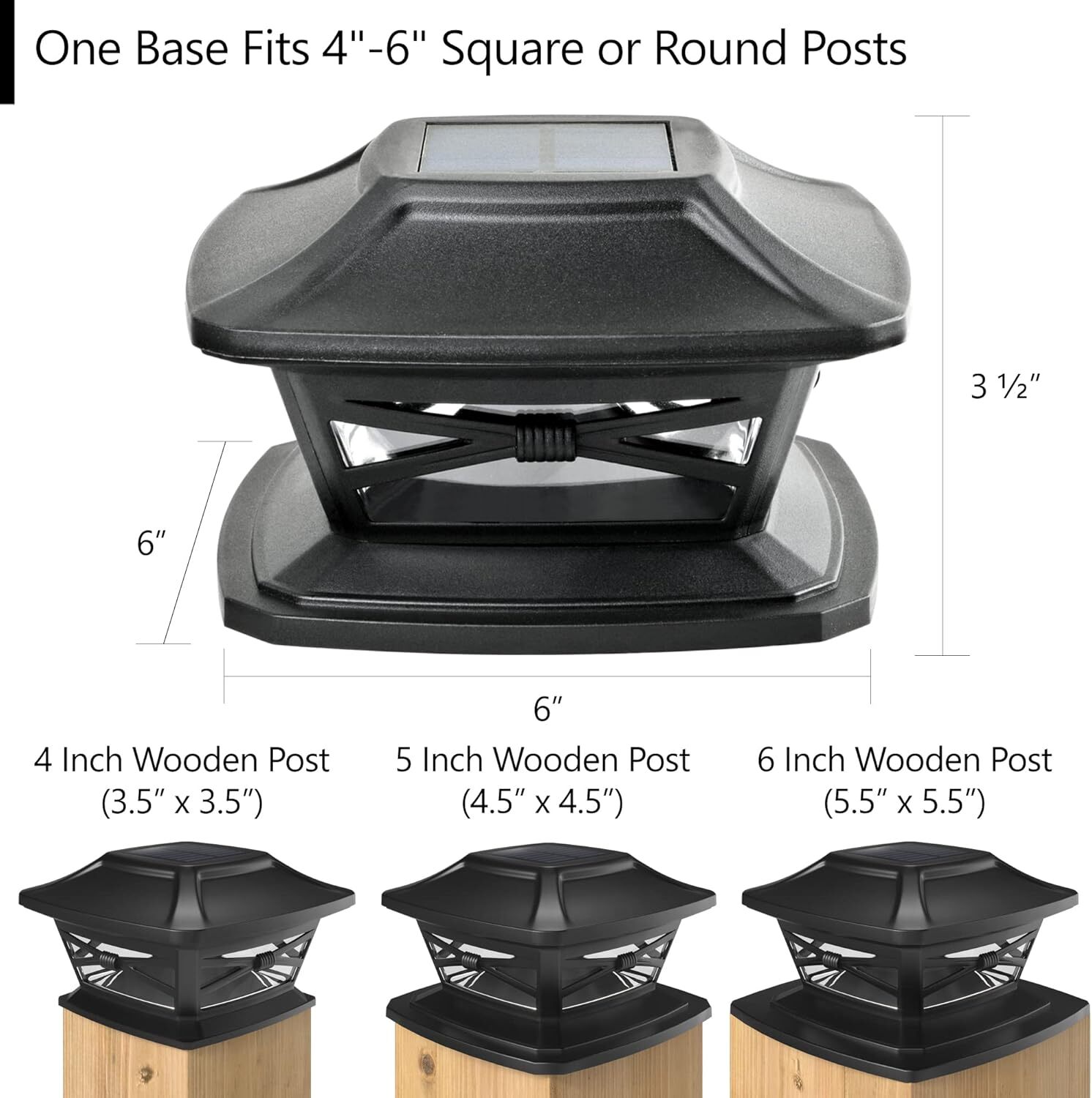 Solar Outdoor Post Cap Lights - Includes Base, LED Lights - Slate Black (8 Pack)