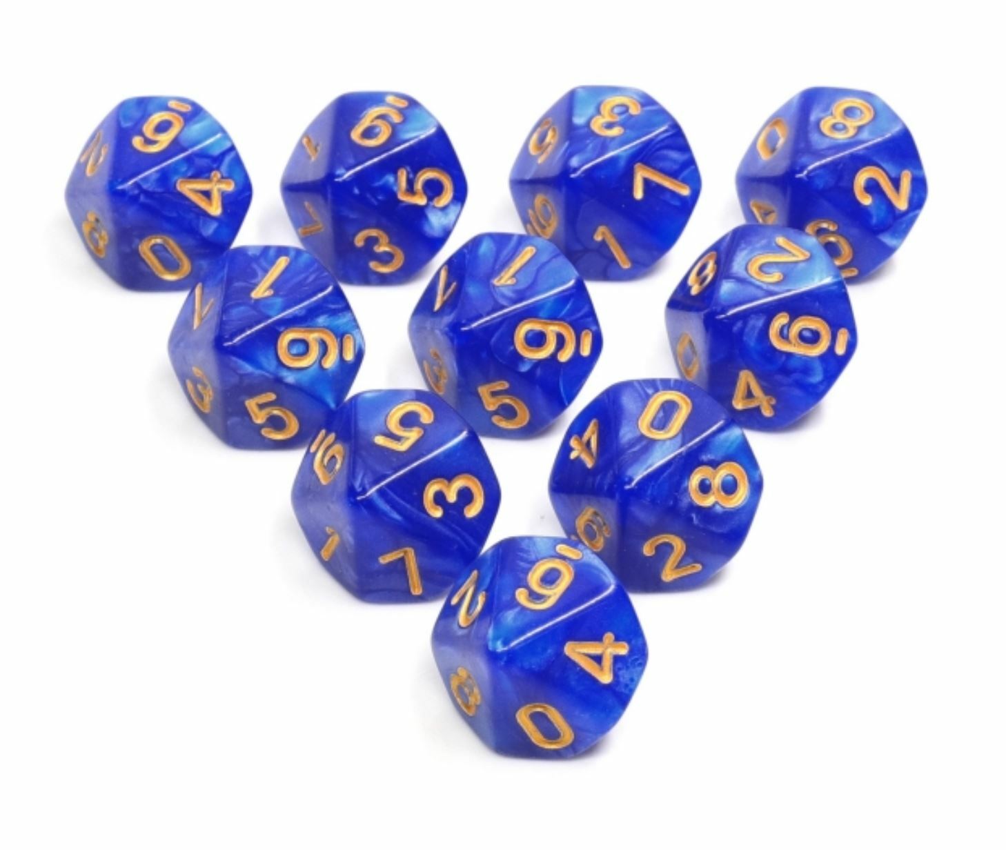 Blue Pearl 10d10 Dice Set - Polyhedral RPG WoD Vampire World of Darkness V20